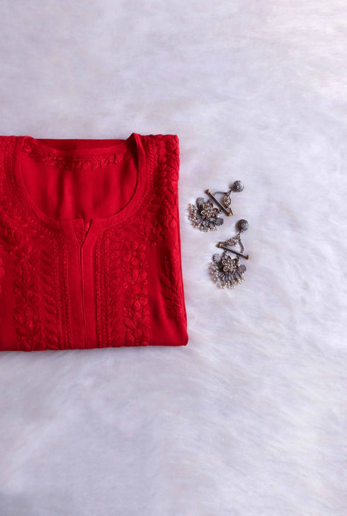 Sai Manjhrekar Red Chikankari Set